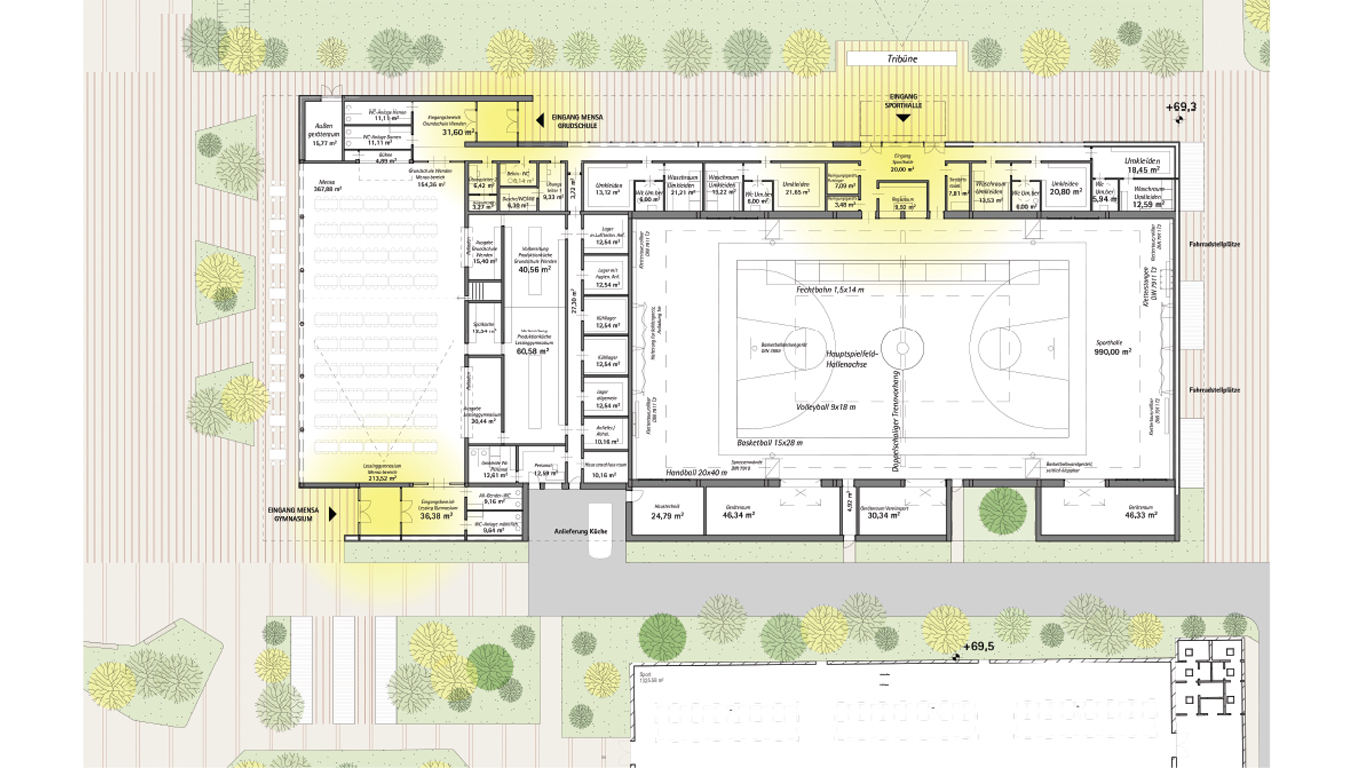 NEUBAU ZWEI-FACH-SPORTHALLE UND MENSA